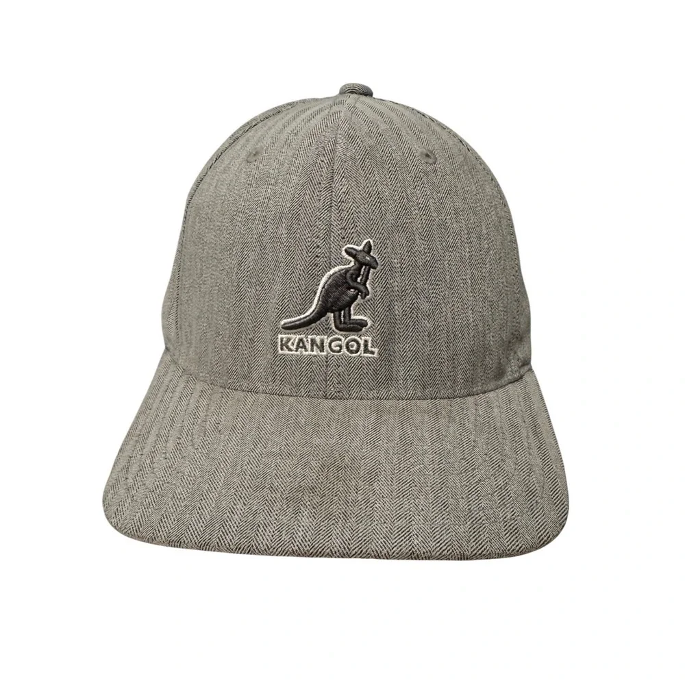 Kangol Flexfit Herringbone Baseball Cap Grey Embroidered Logo Hat Mens